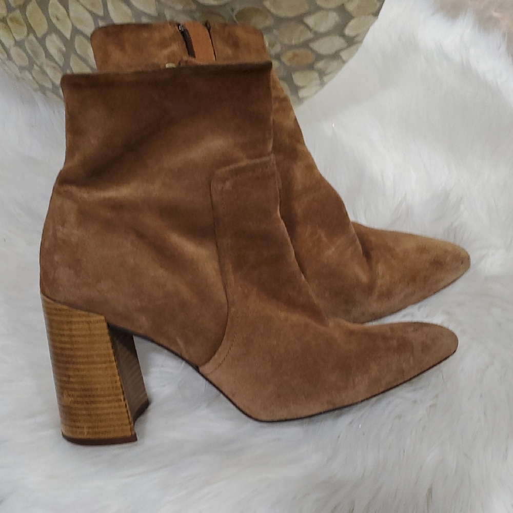 Pure Navy Chic Tan Suede Heeled Boots - Picture 13 of 15